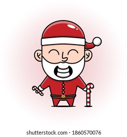 Cute Santa Claus Cartoon Holding A Candy Cane. Merry Christmas