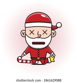 Cute Santa Claus Cartoon K.O with Remaining Presents. Merry Christmas