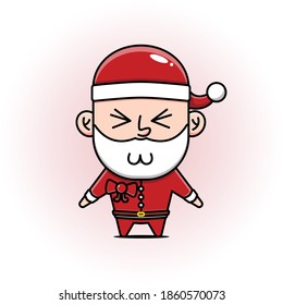 Cute Santa Claus Cartoon with Ribbon on Chest. Merry Christmas