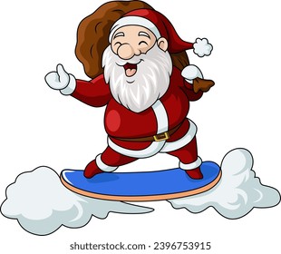 Cute Santa claus cartoon riding snowboard