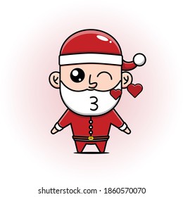 Cute Santa Claus Cartoon Sending Love From His Lips. Merry Christmas