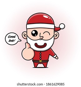 Cute Santa Claus Cartoon with Smile Good Job Greeting. Merry Christmas