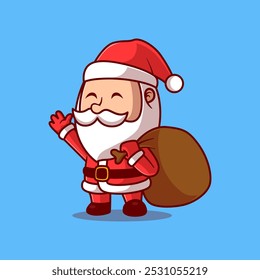 Lindo Santa Claus Vector de dibujos animados Icono Ilustración Personas Festiva Flat Icon