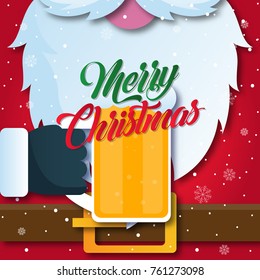 Cute Santa Claus Celebrating Christmas And New Year Drinking Beer Card Illustration