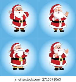 Lindo Paquete de personaje de Santa Claus. Conjunto de lindos personajes de Santa Claus para la Ilustración vectorial de celebración de Navidad.