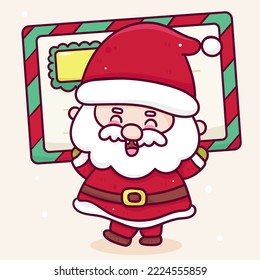 Cute Santa claus Character Christmas letter baby cartoon. X mas card (happy new year kids) kawaii vector for fairy tale book. Perfect make a wish for celebration party children, princess party.