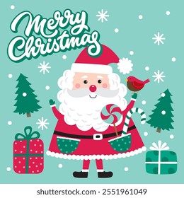 Cute Santa Claus Character For Christmas Card or Bag design