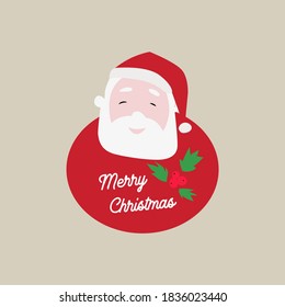 Cute Santa Claus character with happy face and smile. Merry Christmas card design, banner or print for winter holiday season. New year doodle graphic.
