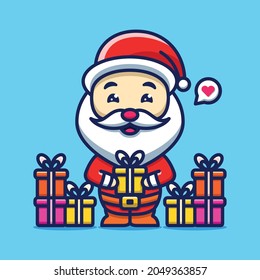 Cute Santa Claus Character Icon Cartoon Illustration With Bringing Lots of Gifts