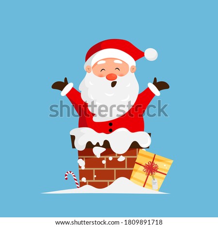 Cute santa claus character stucj in chimney. Vector illustration for christmas greeting cards design Stock photo © 
