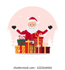 cute santa claus characters in different emotions. Funny cartoon for christmas day and new year. vector illustration   