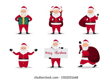 cute santa claus characters in different emotions. Funny cartoon for christmas day and new year. vector illustration