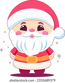 cute santa claus, cheerful old man in christmas costume and bushy beard, illustrations for festive christmas designs, festive santa
