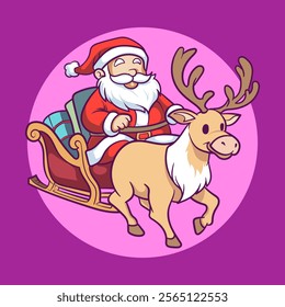 cute santa claus chibi cartoon riding reindeer sleigh