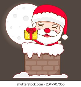 Cute Santa Claus in the chimney Chibi cartoon character illustration
