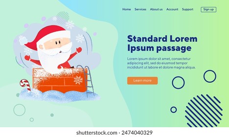 Cute Santa Claus in chimney. Christmas design element. Celebration concept can be used for banner or landing page