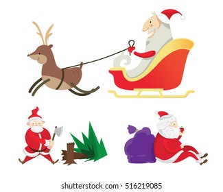 Cute Santa Claus In Christmas Activities Character Set