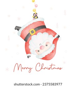 Cute Santa claus christmas cartoon watercolor character, Perfect for Christmas greeting cards and festive decorations.