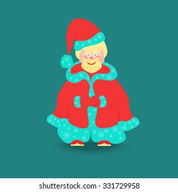 Cute Santa Claus in Christmas Clothes Standing Isolated on the Dark Cyan Background