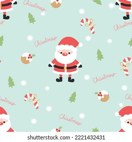 Cute Santa Claus and Christmas Cookies Seamless Pattern