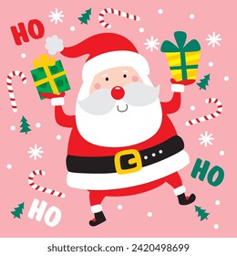 Cute Santa Claus with Christmas gift vector