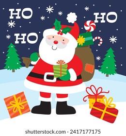 Cute Santa Claus With Christmas Gifts vector