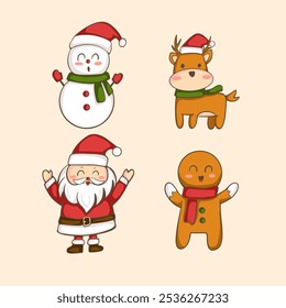 Cute Santa Claus with Christmas icon set vector illustration