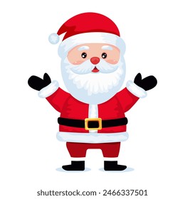 Cute Santa Claus Christmas and New Year. Cheerful, kind Santa, will wish you a Merry Christmas. Vector illustration. Isolated.