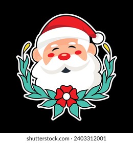 Cute Santa Claus with Christmas present, vector illustration sticker vector, old school fest