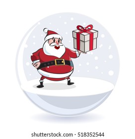 Cute Santa Claus in a Christmas Snow Globe. Isolated Vector Illustration.