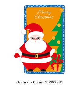 Cute Santa Claus with a Christmas tree and a gift on a Christmas card. Great for card, poster, poster and kids room decoration.