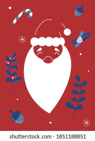 Cute santa claus christmas vector card illustration background design with holidays symbols