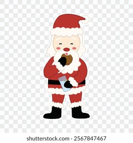 Cute Santa Claus with cookie and milk sticker, vector