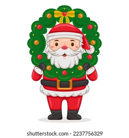Cute Santa Claus deliver christmas decoration in cartoon style illustration