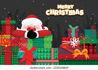 süße santa-Vorlesungen mit Geschenkbox hinter Illustration und Vektorgrafik