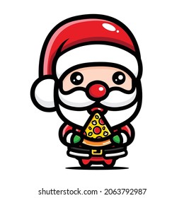 Cute Santa Claus Eating Pizza