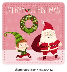 Cute Santa Claus and Elf Christmas Scene