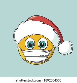 Cute Santa Claus emoticon wearing surgical mask emoji vector illustration