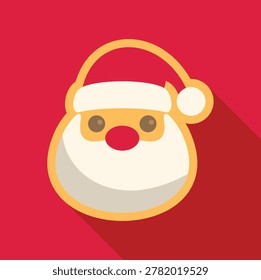 Cute santa claus face celebrating christmas holidays with long shadow on red background