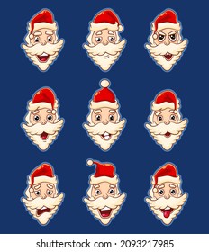 Cute santa claus cara con diferentes expresiones