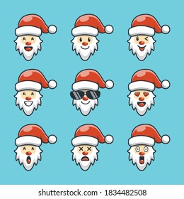 Cute Santa Claus Face Smiley Vector Set. Christmas Cartoon Vector Illustration Design. Flat Icon Concept. Flat Cartoon Style Suitable for Web Landing Page, Banner, Sticker, Background