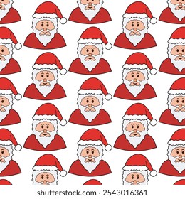 Cute Santa Claus face, vector seamless Christmas pattern.