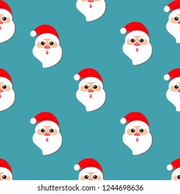 Cute santa claus faces background as Merry Christmas new year eve. Flat design vector