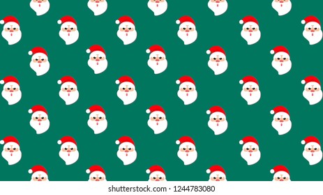 Cute santa claus faces background as Merry Christmas new year eve. Flat design vector