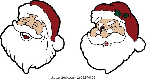 Cute Santa Claus Faces Vector Illustration of Jolly Christmas Characters