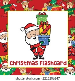 Cute Santa Claus Flashcard for Children. Ready to print flashcards. Printable Christmas game card. Educational card for preschool. Vector illustration. season greetings card kawaii design