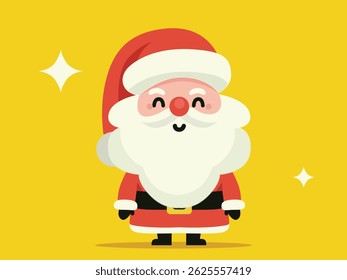 cute santa claus, with flat illustration style on yellow background
