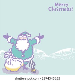 El Papá Noel con una barba esponjosa está cargando regalos con su perro. arte de línea violeta. Ilustración vectorial con colores pastel. plantilla de diseño web