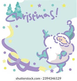 Cute Santa Claus with a fluffy beard is carrying presents. purple line art. Cute vector illustration with pastel colors. Purple ribbon decoration