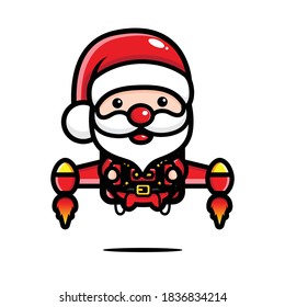 cute santa claus flying using a jetpack